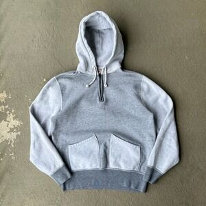 Wallace & Barnes Mens Heavyweight Split Pocket Quarter Zip Hoodie Two Tone Grey